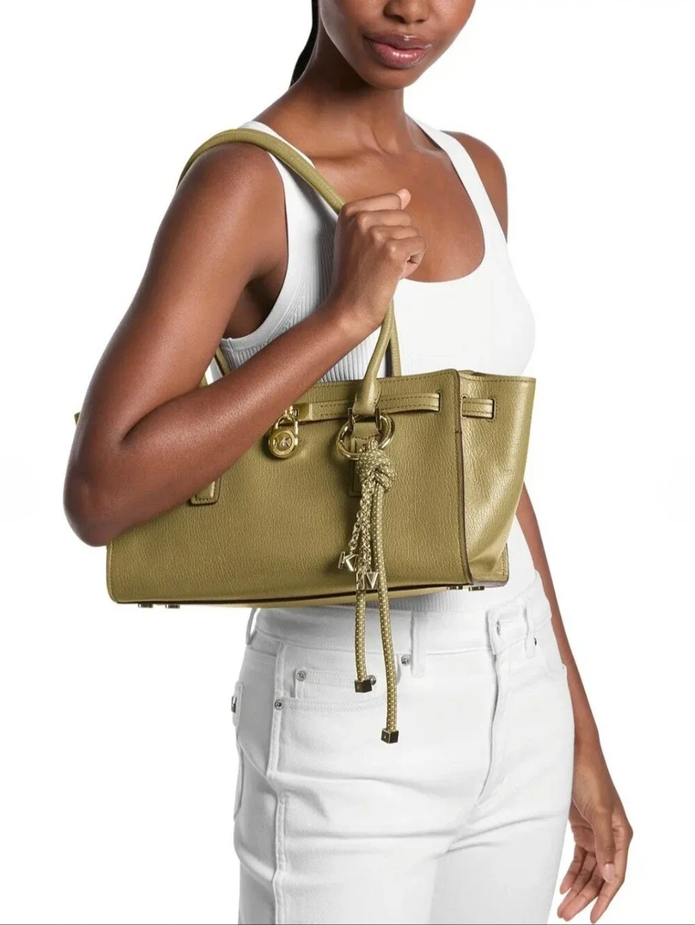 Michael Kors Hamilton Moderne Small East West Shoulder HandBag with Tassel Charm